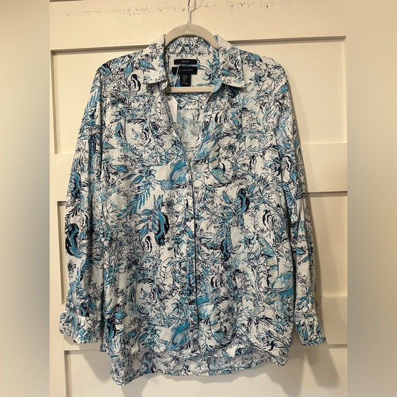 Tahari linen medium long sleeve blouse button down top - Picture 3 of 9